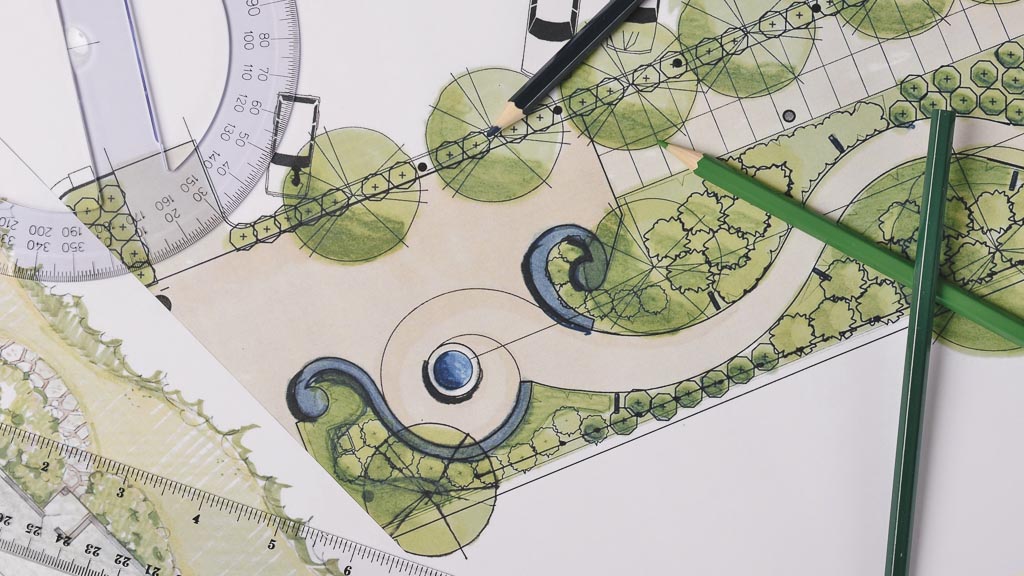 Garden drawings on white paper Gartenplanung
